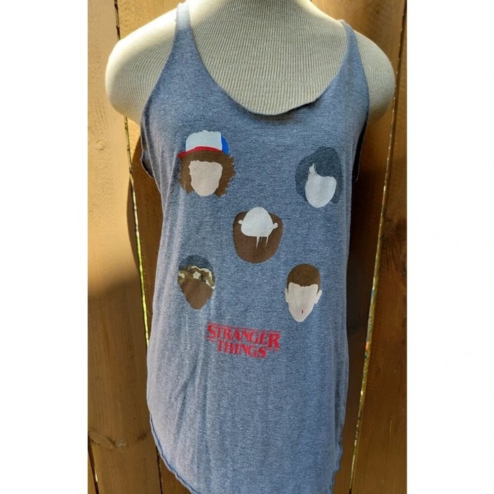 Stranger Things Mens Tank Top Medium Gray Racerback Character Silhouette Graphic